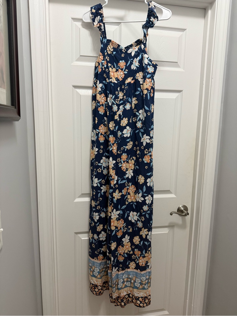 Very J Navy Floral Ruffle-Trim Romper